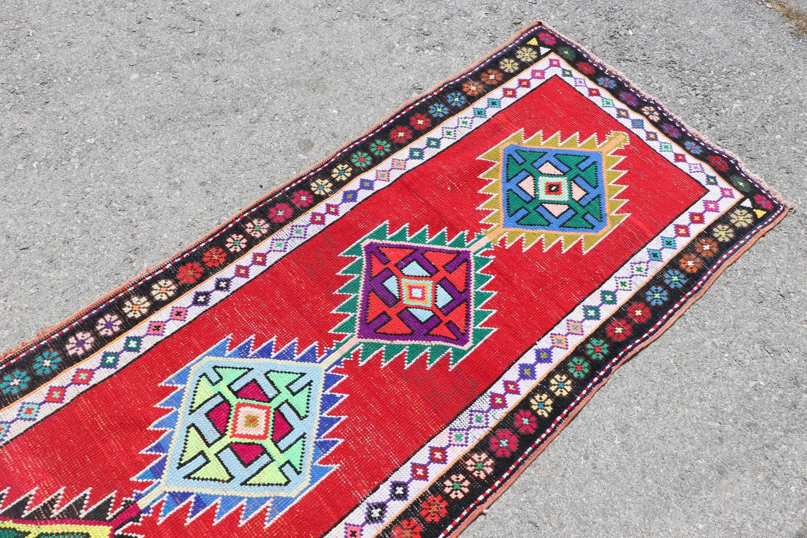 Vintage Turkish Runner Rug 2.7 x 9.7 ft