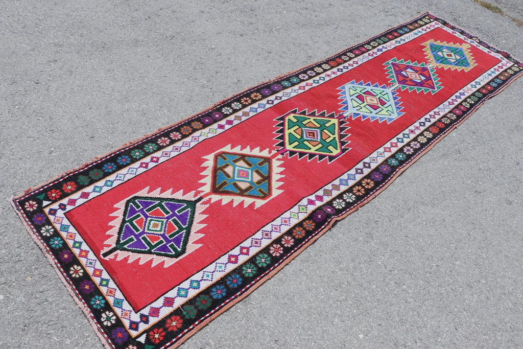 Vintage Turkish Runner Rug 2.7 x 9.7 ft