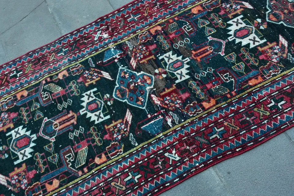 Vintage Persian Runner Rug 3.2 x 9.7 ft