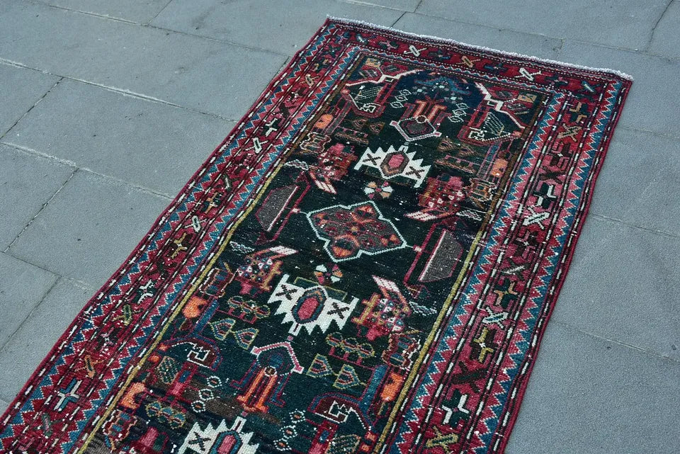 Vintage Persian Runner Rug 3.2 x 9.7 ft