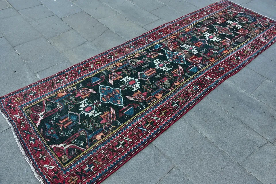 Vintage Persian Runner Rug 3.2 x 9.7 ft