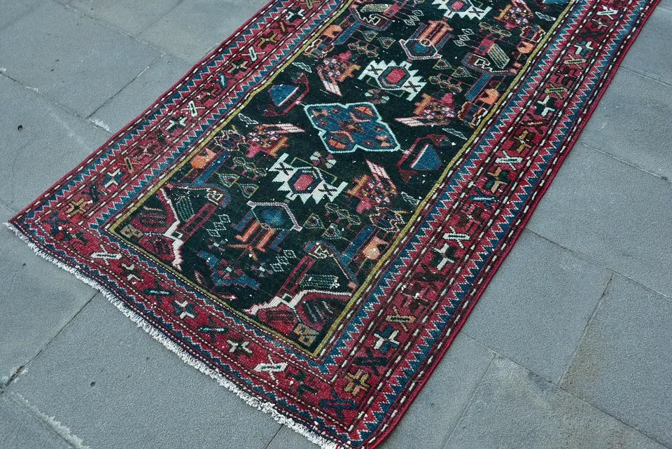 Vintage Persian Runner Rug 3.2 x 9.7 ft