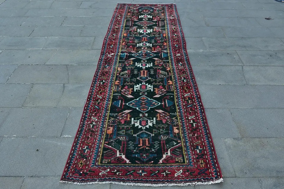 Vintage Persian Runner Rug 3.2 x 9.7 ft