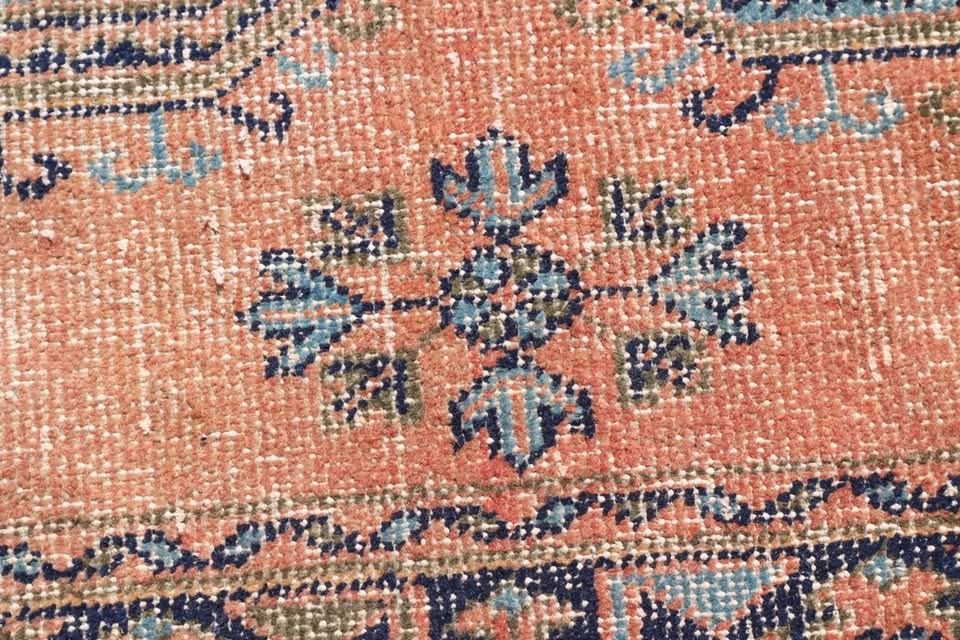 Vintage Turkish accent area rug 4.2 x 11.3 ft