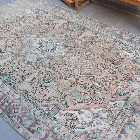 XL Vintage Persian accent area rug 6.4 x 9.3 ft