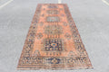 Vintage Turkish accent area rug 4.2 x 11.3 ft