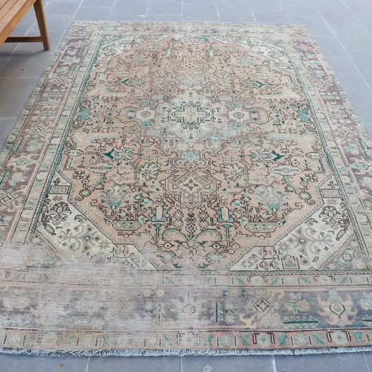 XL Vintage Persian accent area rug 6.4 x 9.3 ft