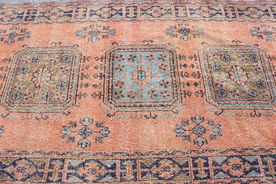Vintage Turkish accent area rug 4.2 x 11.3 ft