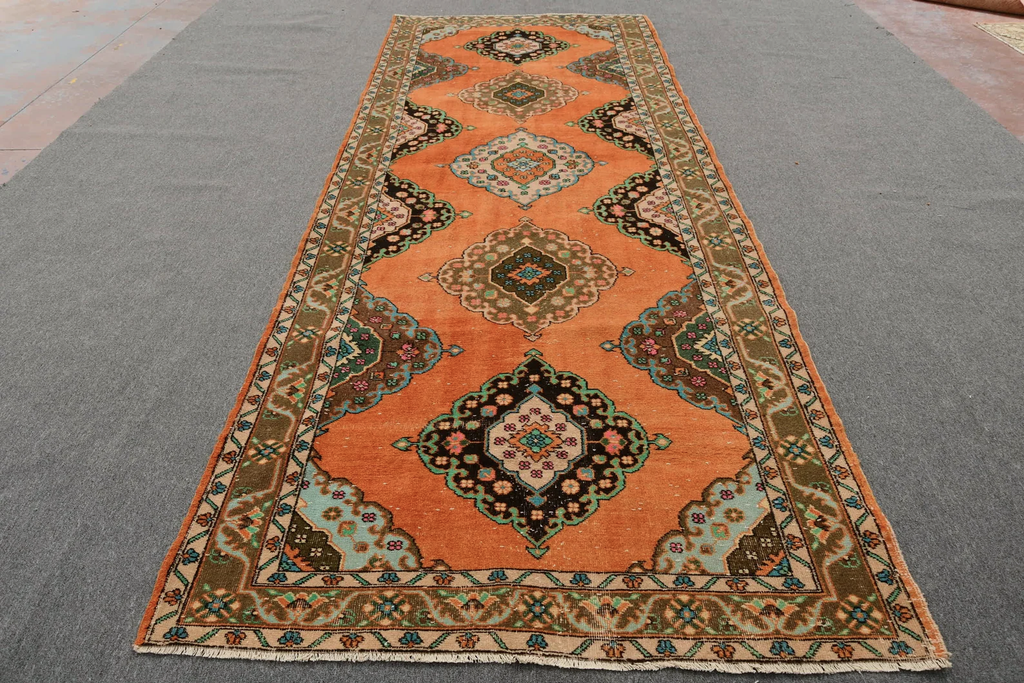 Vintage Turkish Accent Area rug 4.9 x 13 ft