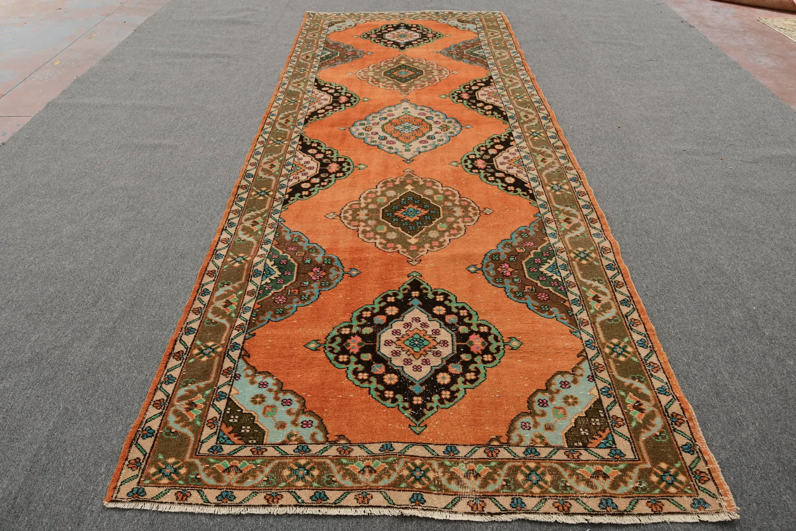 Vintage Turkish Accent Area rug 4.9 x 13 ft