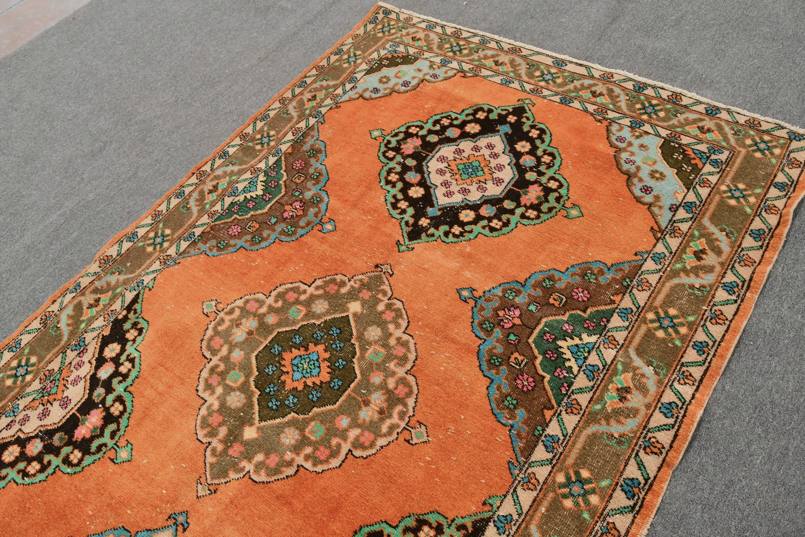 Vintage Turkish Accent Area rug 4.9 x 13 ft