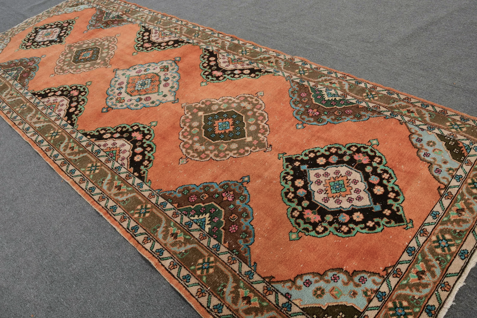 Vintage Turkish Accent Area rug 4.9 x 13 ft