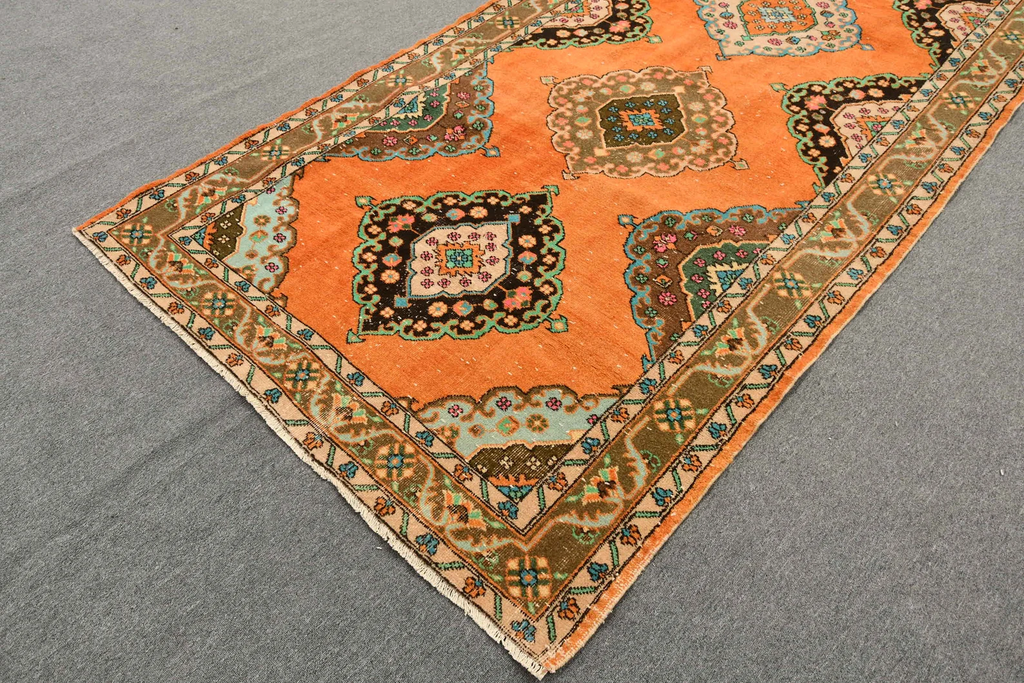 Vintage Turkish Accent Area rug 4.9 x 13 ft