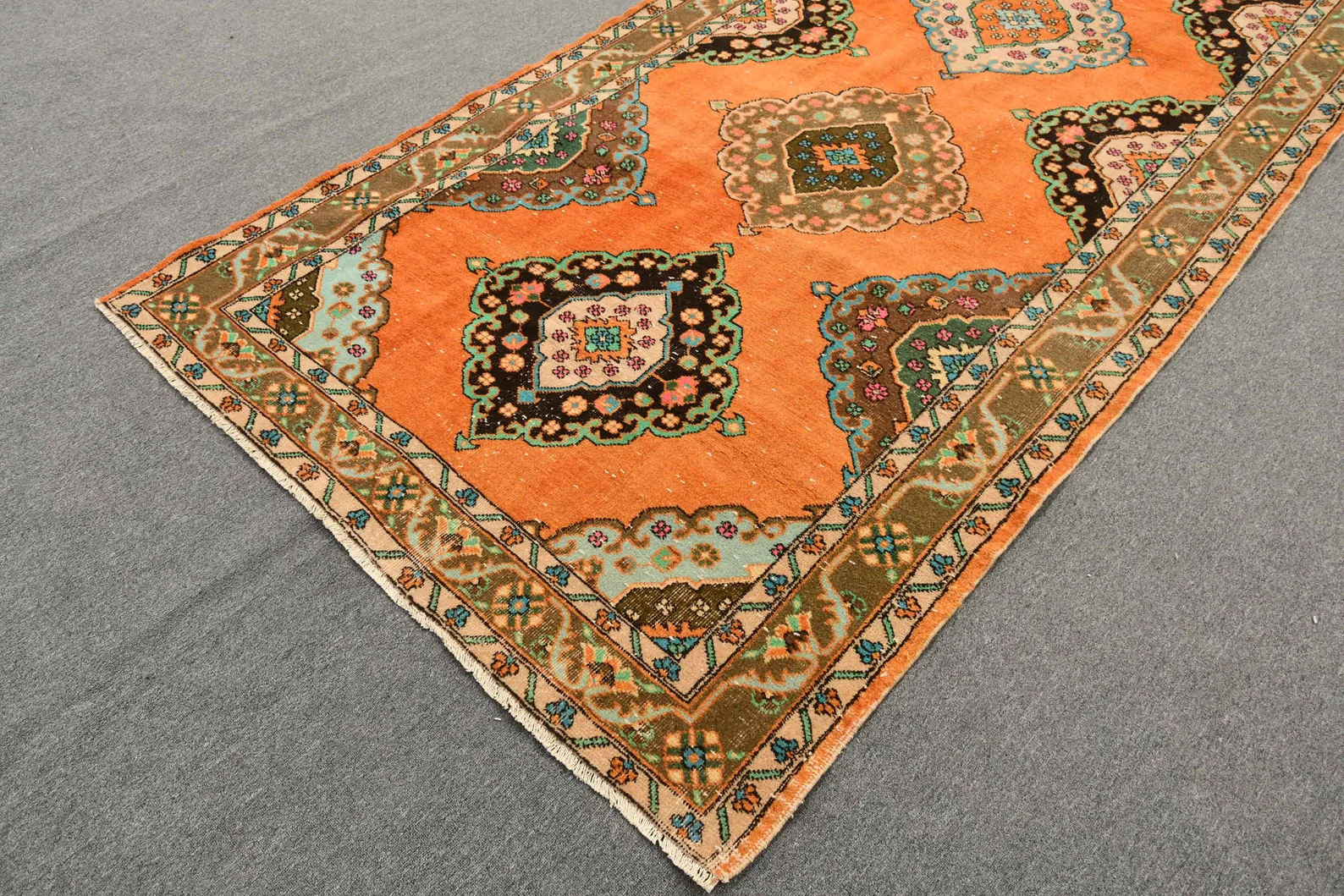 Vintage Turkish Accent Area rug 4.9 x 13 ft