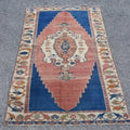 Vintage Turkish accent area rug 3.4 x 5.6 ft