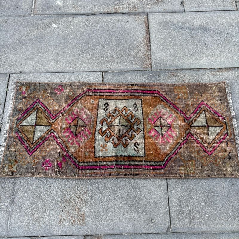 Vintage Turkish Mini Rug 1.2 x 2.7 ft