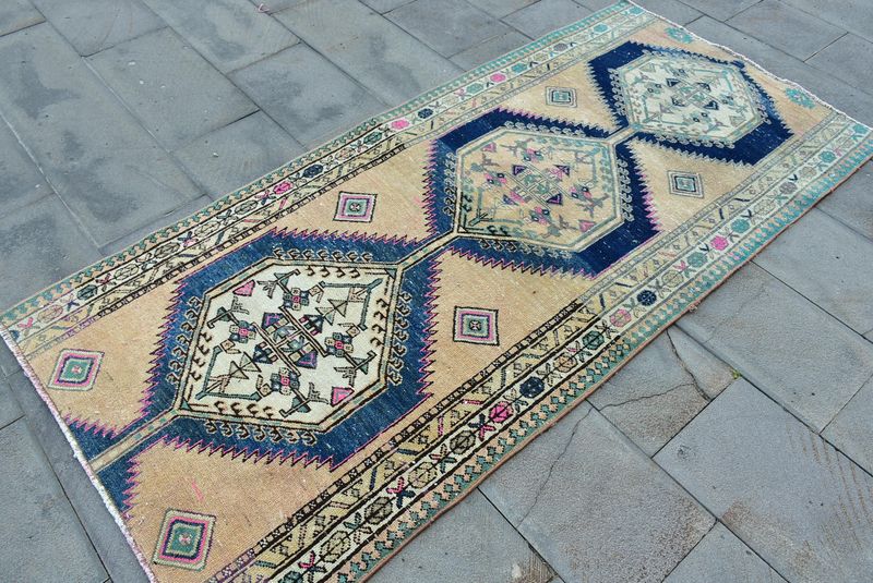 Vintage Turkish Runner Rug 3.3 x 7.2 ft