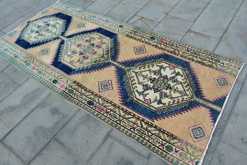 Vintage Turkish Runner Rug 3.3 x 7.2 ft