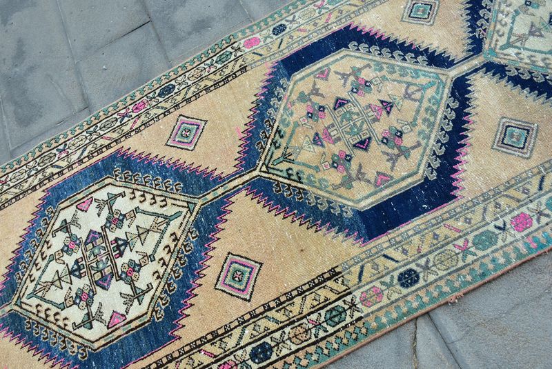 Vintage Turkish Runner Rug 3.3 x 7.2 ft
