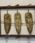 Vintage Handcrafted Wall Folk art Wood Rope Frame Ceramic Rustic Heads