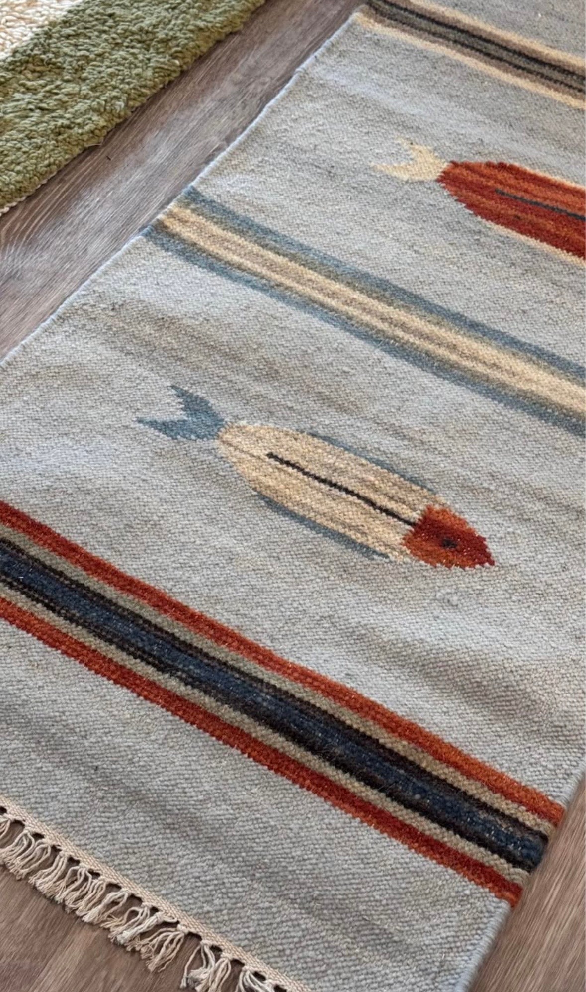 Folk Art Modern Fish Kilim 2 x 6 ft