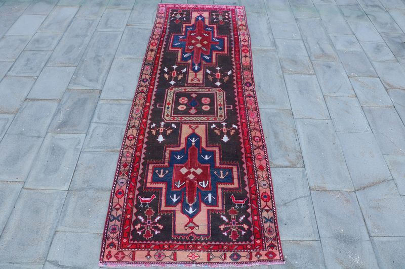 Vintage Turkish Runner Rug 3.3 x 9.6 ft