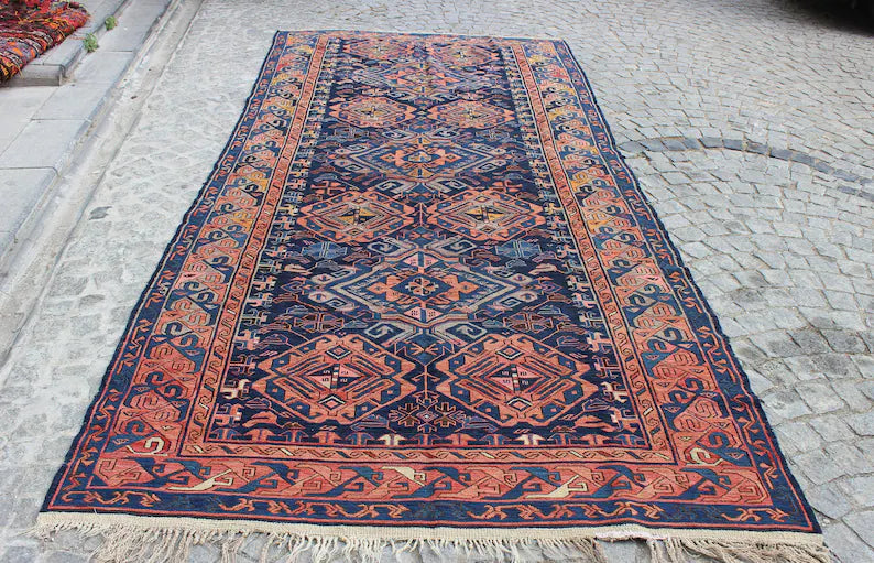XL Vintage Soumak Accent Area Rug 5.5 x 12.1 ft