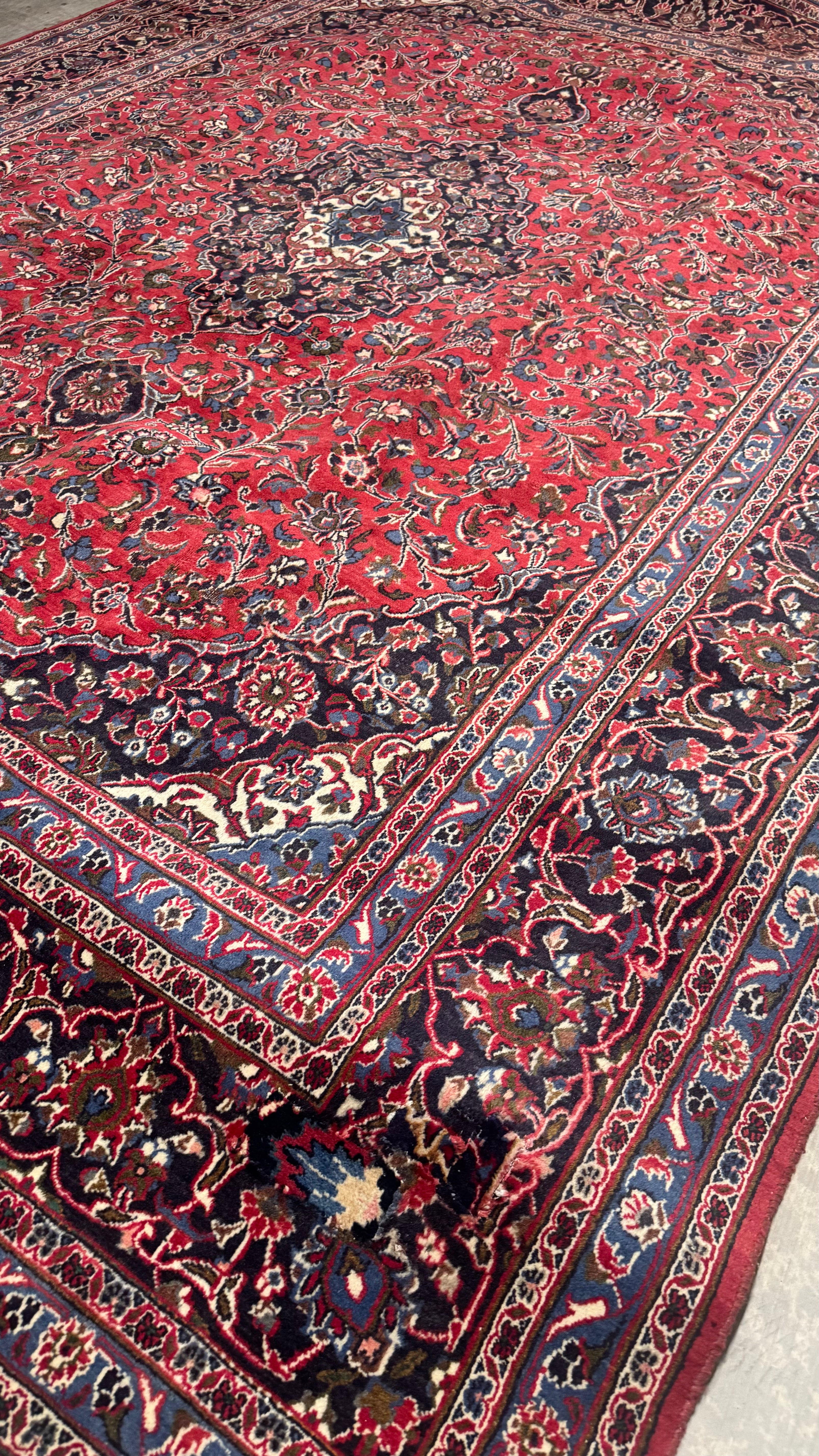 XL Vintage Persian Kashan Accent Area Rug 9.7 x 13 ft