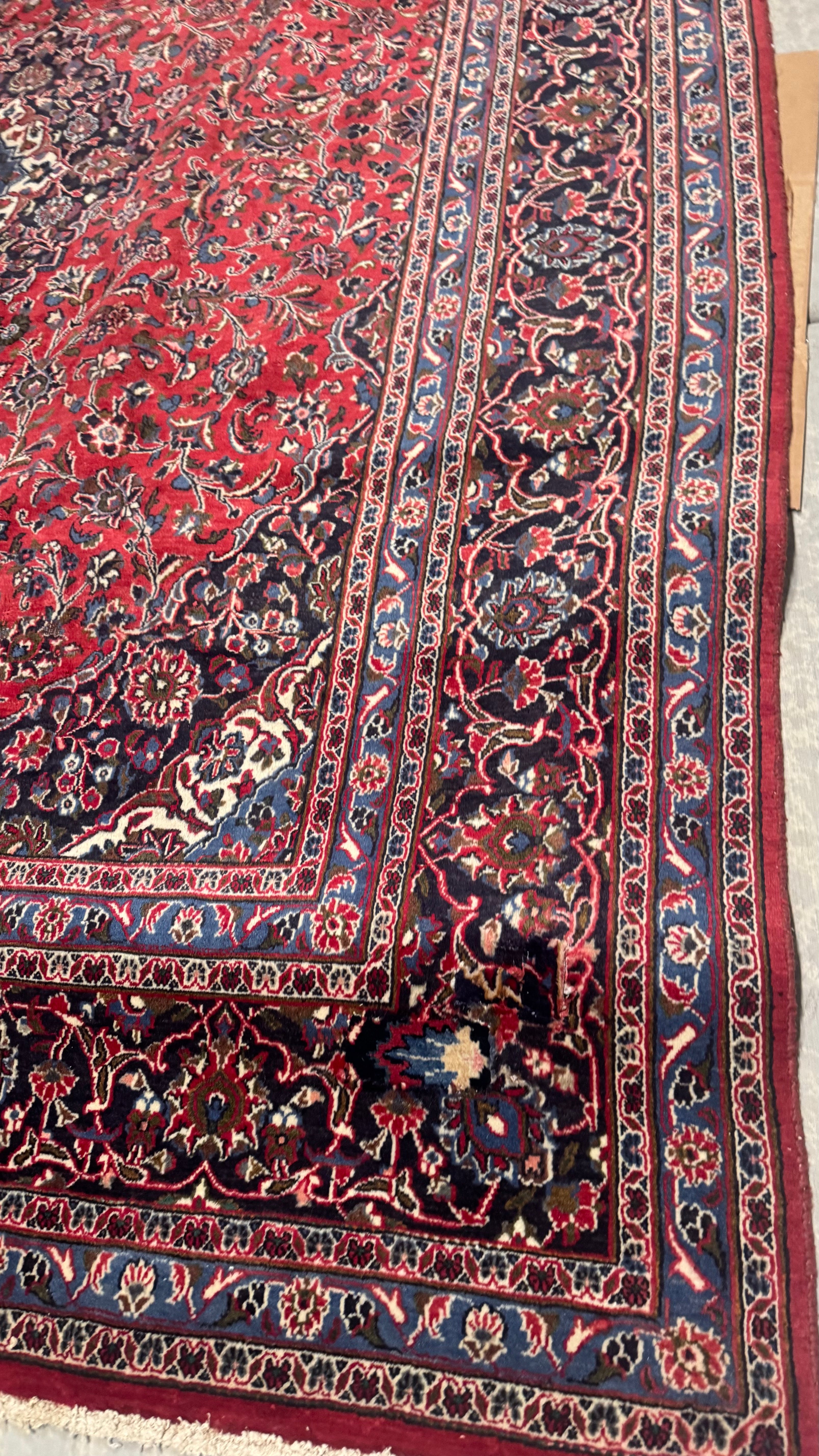 XL Vintage Persian Kashan Accent Area Rug 9.7 x 13 ft