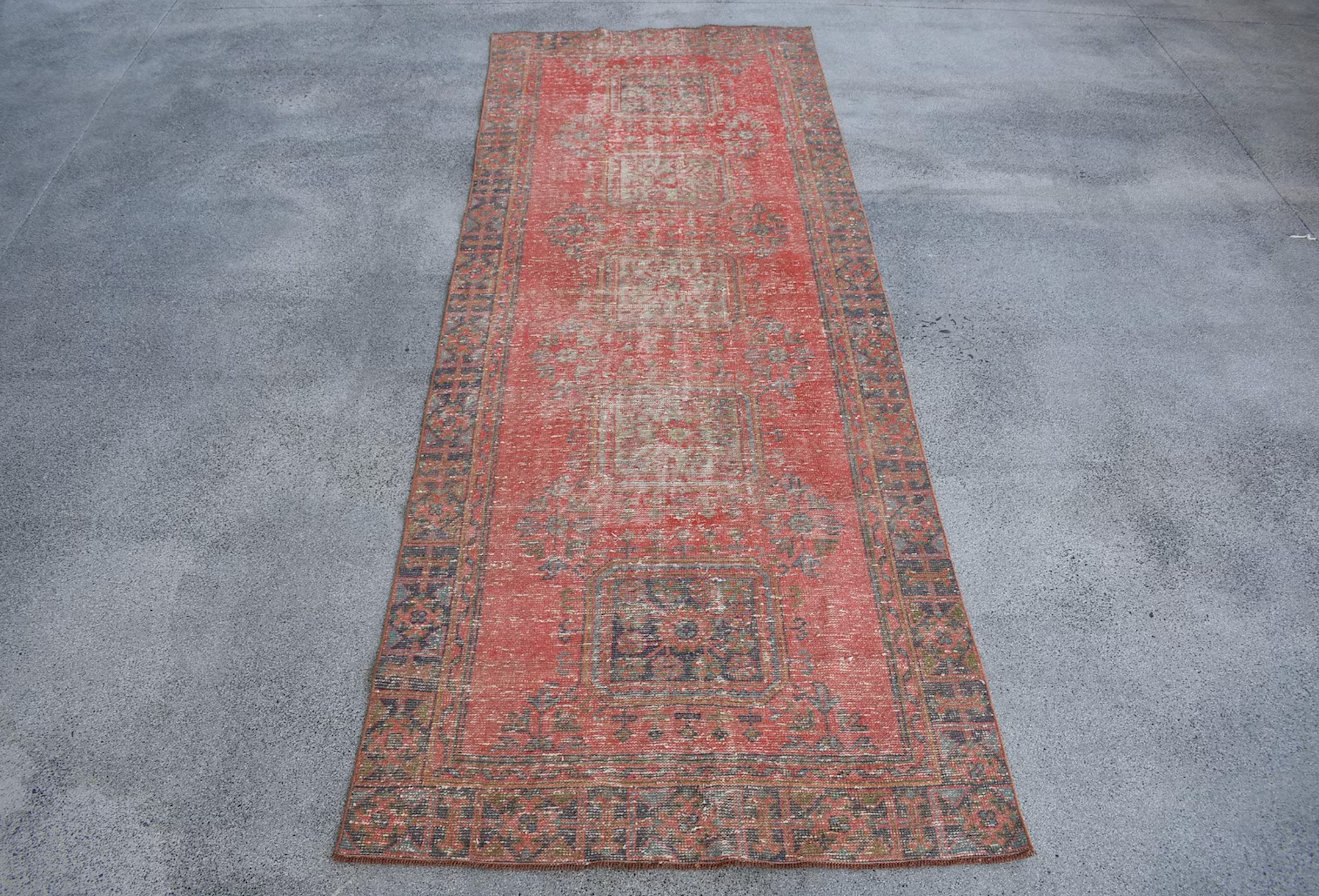 Vintage Turkish Accent Area rug 3.8 x 10.2 ft
