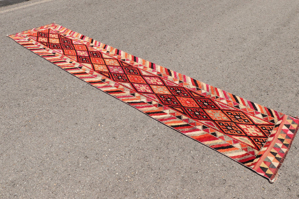 Vintage Turkish Runner Rug 2.6 x 12.6 ft