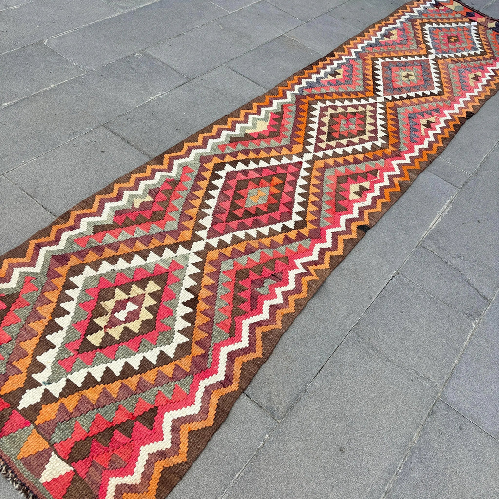 Vintage Turkish Runner Rug 2.7 x 11.9 ft