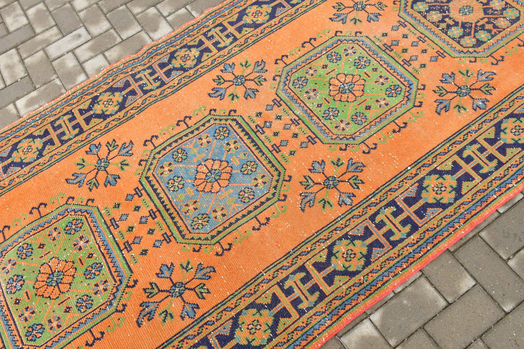 Vintage Turkish Accent Area rug 4.3 x 11.4 ft