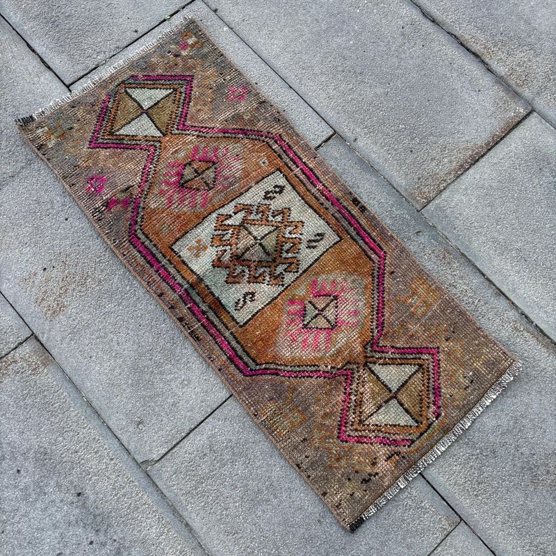 Vintage Turkish Mini Rug 1.2 x 2.7 ft