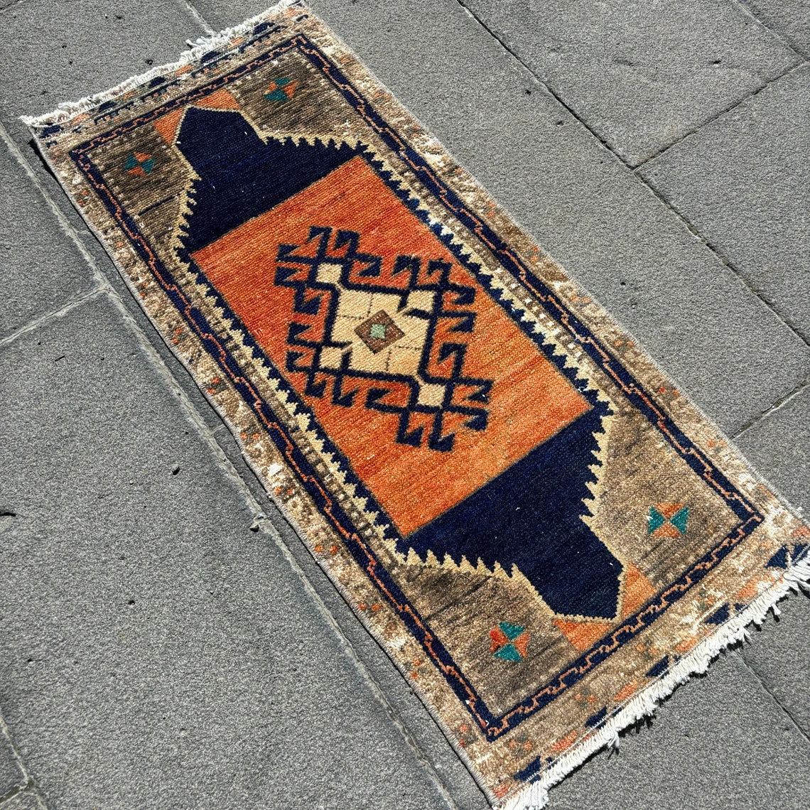 Vintage Turkish Mini Rug 1.4 x 3.1 ft