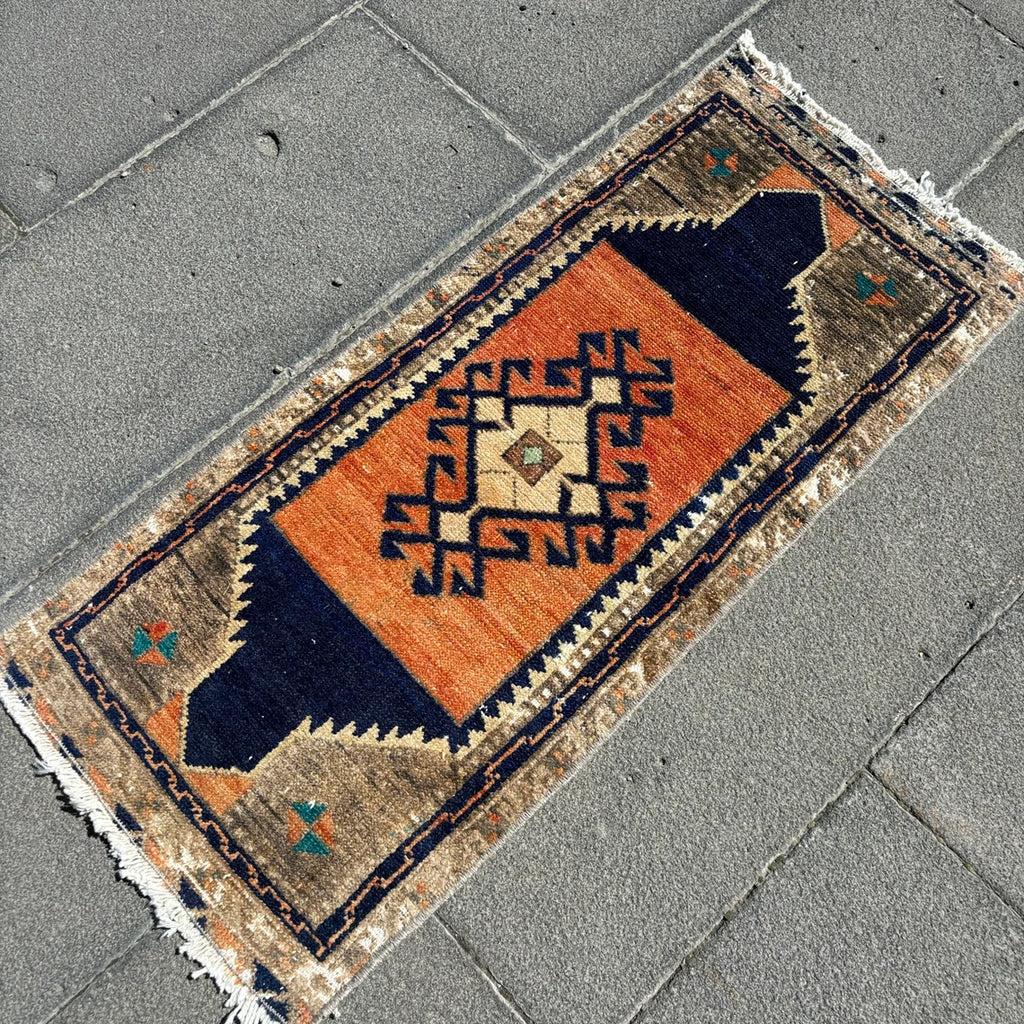 Vintage Turkish Mini Rug 1.4 x 3.1 ft