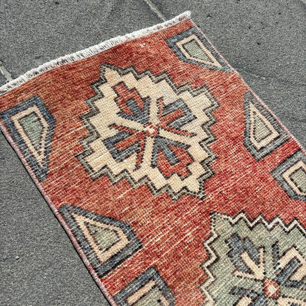 Vintage Turkish Mini Rug 1.2 x 2.9 ft
