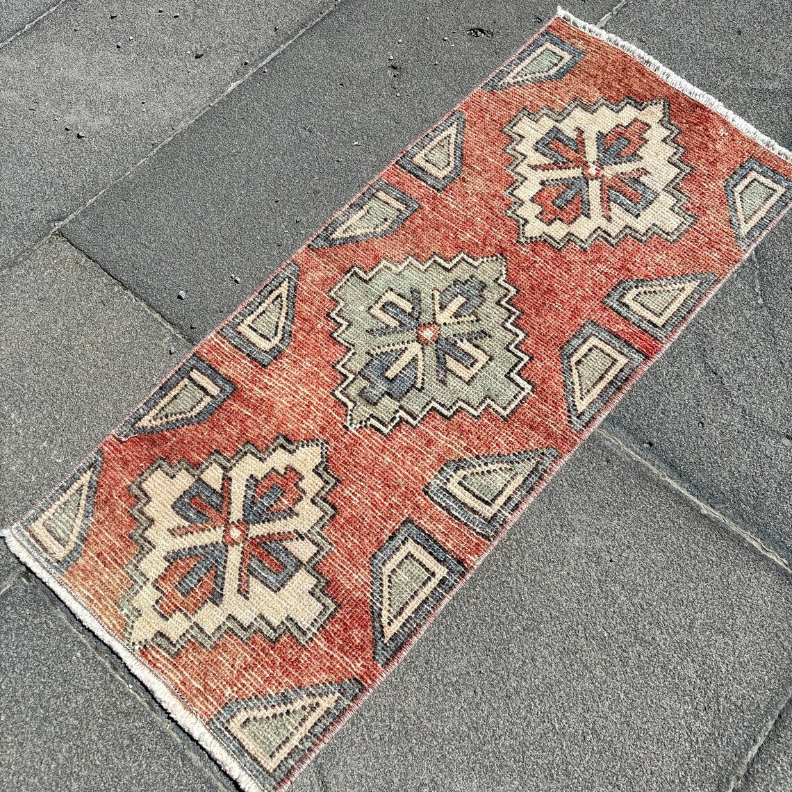 Vintage Turkish Mini Rug 1.2 x 2.9 ft