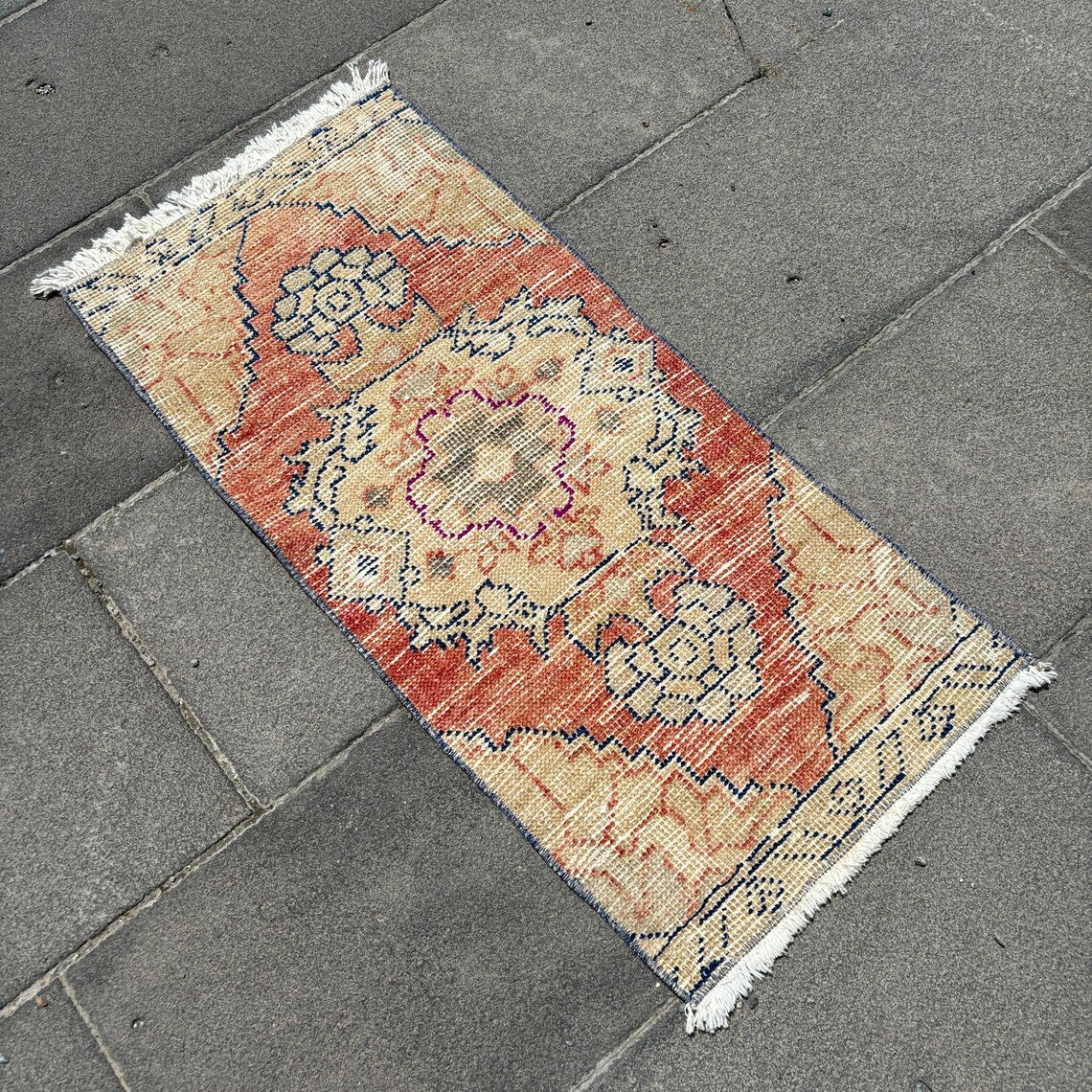 Vintage Turkish Mini Rug 1.3 x 2.8 ft