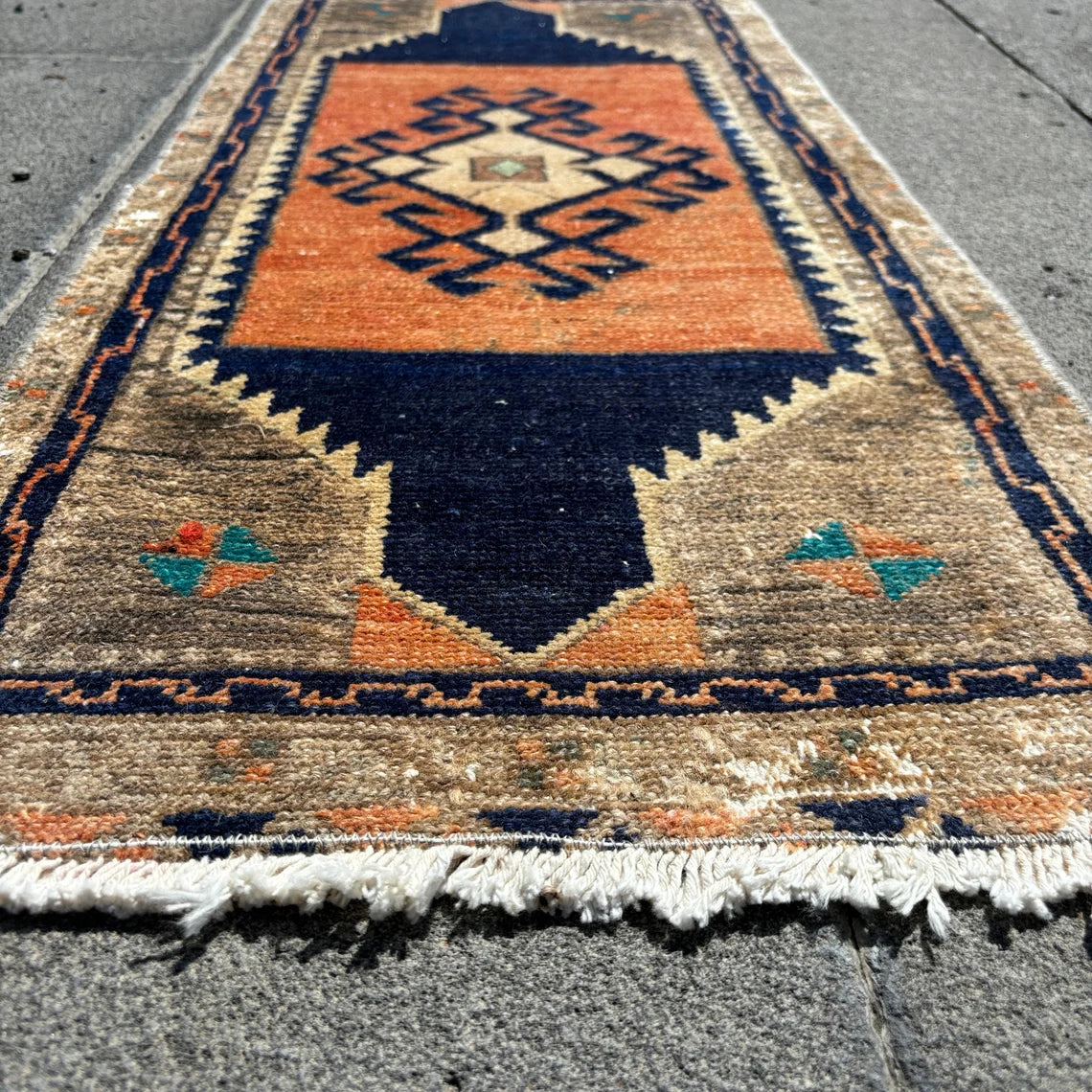 Vintage Turkish Mini Rug 1.4 x 3.1 ft