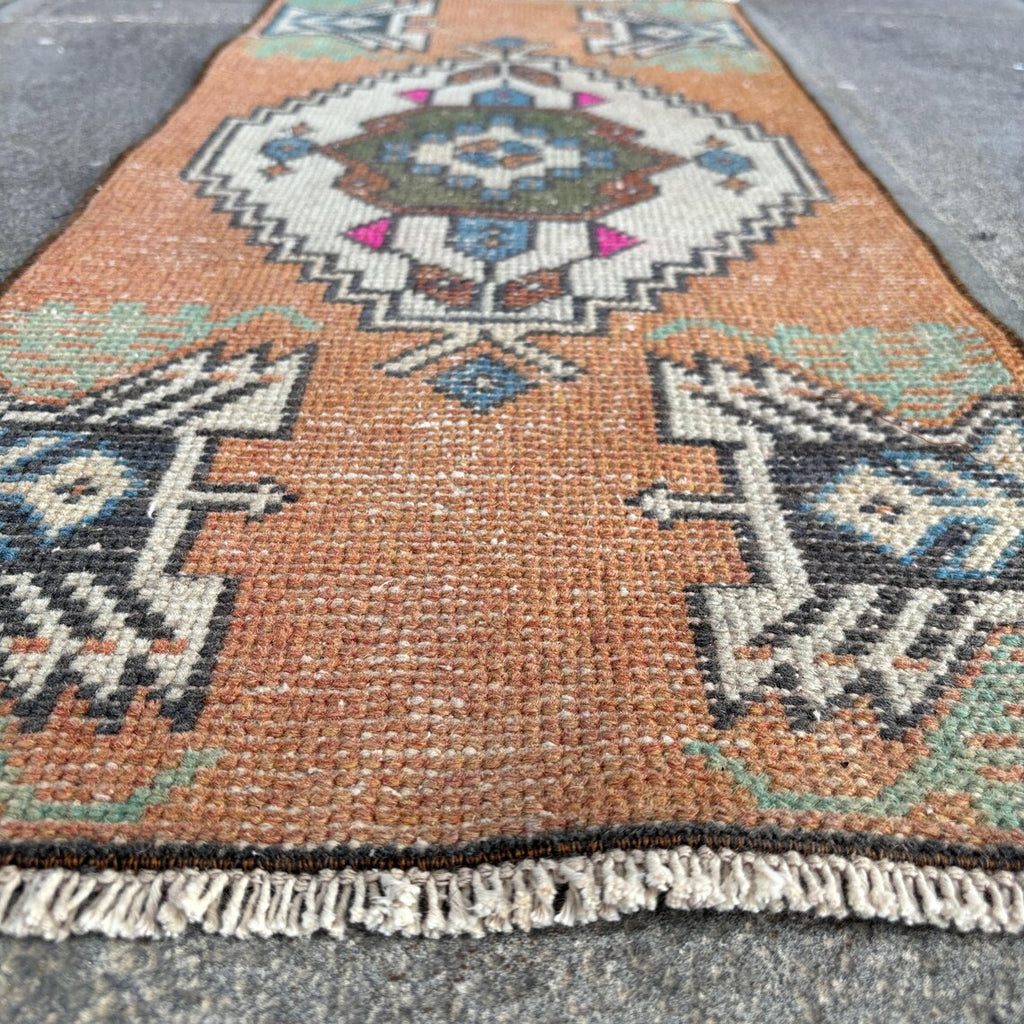 Vintage Turkish Mini Rug 1.2 x 2.9 ft