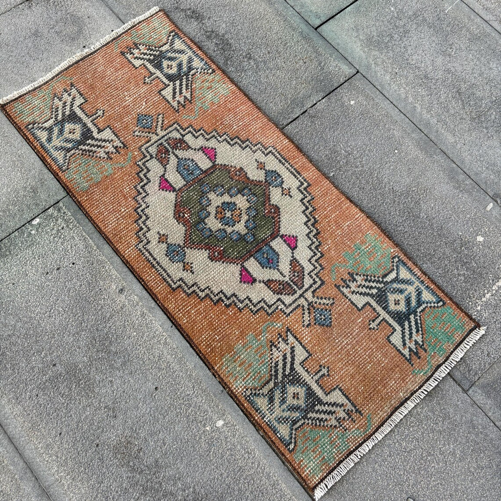 Vintage Turkish Mini Rug 1.2 x 2.9 ft