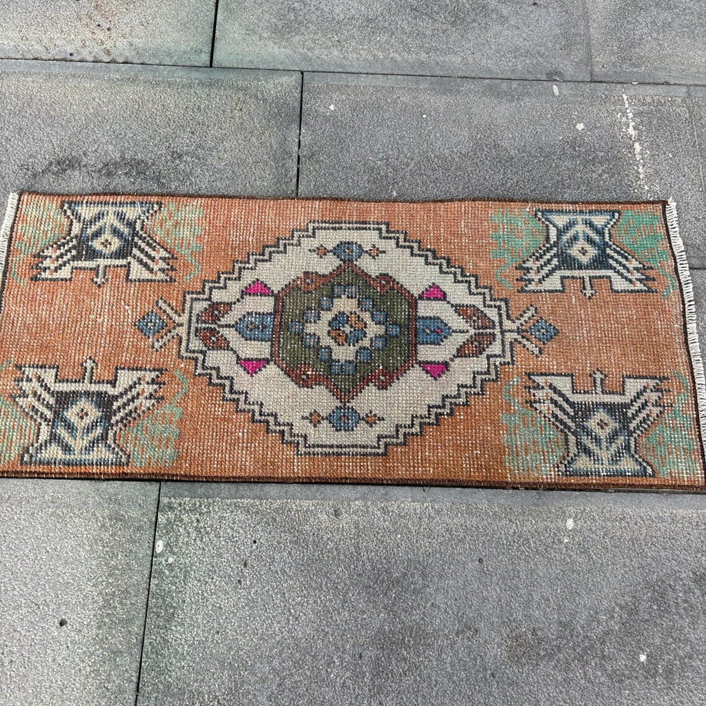 Vintage Turkish Mini Rug 1.2 x 2.9 ft