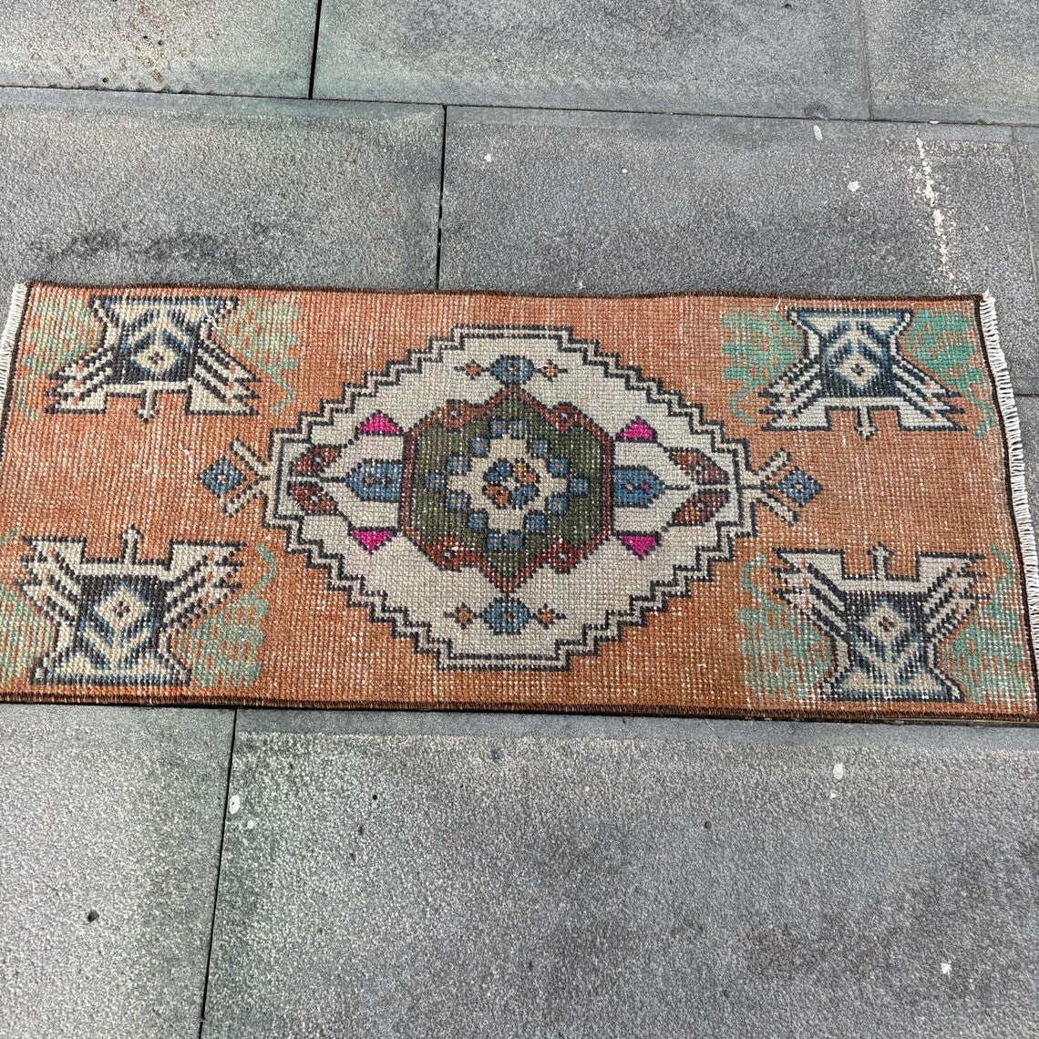 Vintage Turkish Mini Rug 1.2 x 2.9 ft