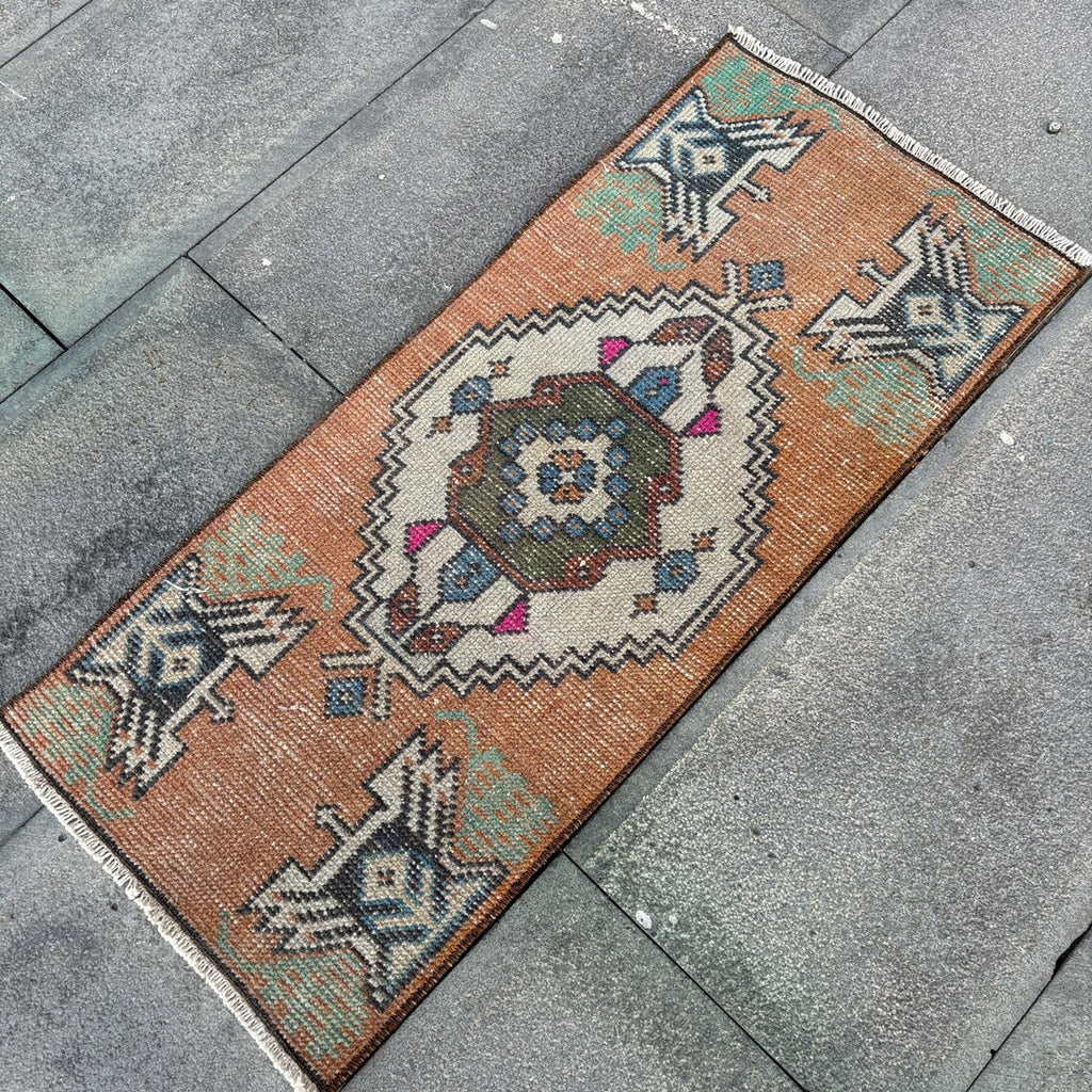 Vintage Turkish Mini Rug 1.2 x 2.9 ft