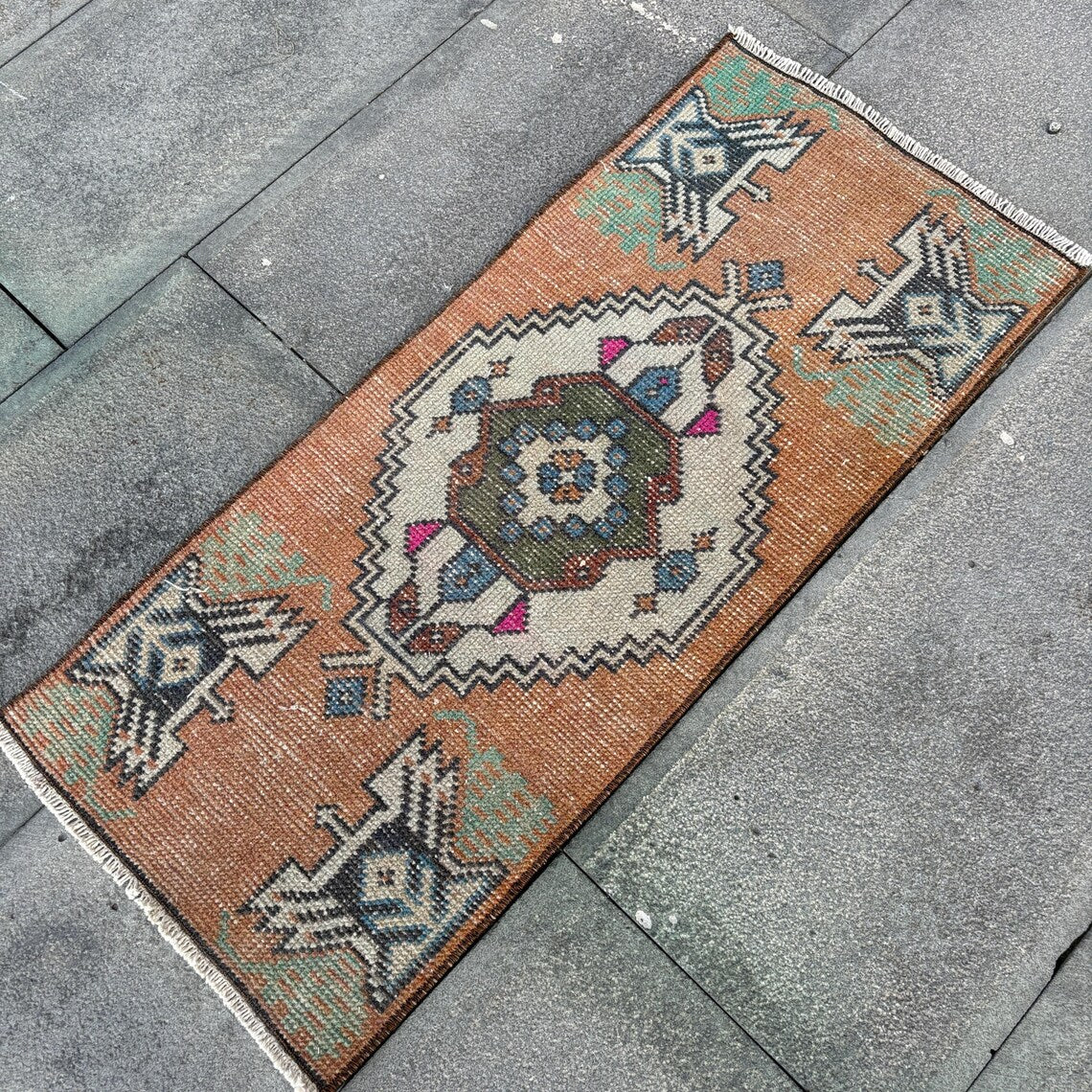 Vintage Turkish Mini Rug 1.2 x 2.9 ft