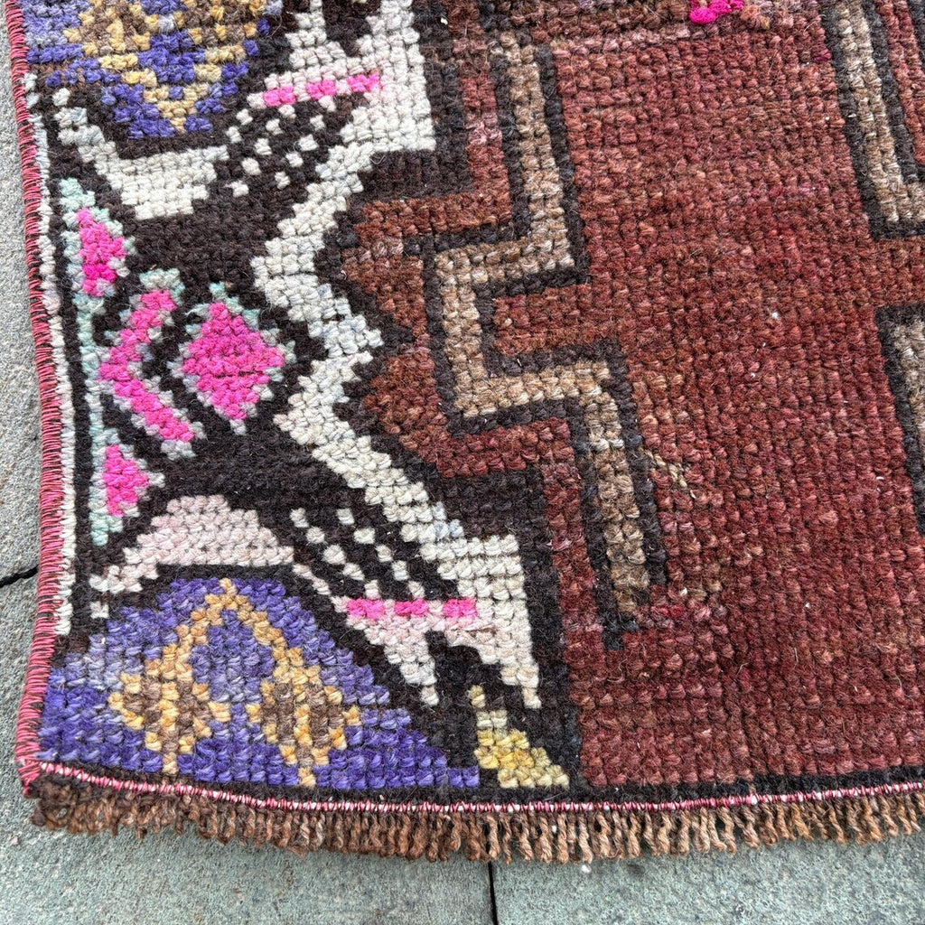Vintage Turkish Mini Rug 1.3 x 3.1 ft