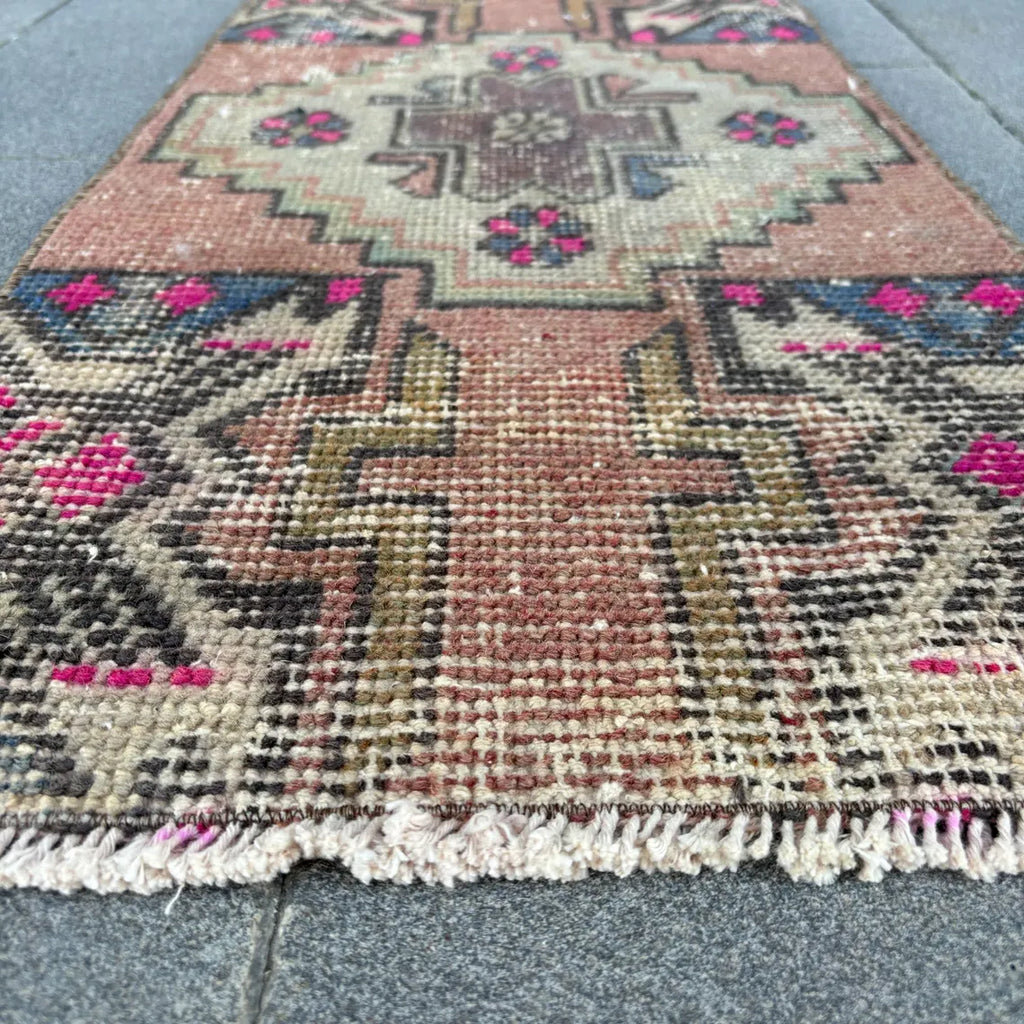 Vintage Turkish Mini Rug 1.3 x 2.9 ft