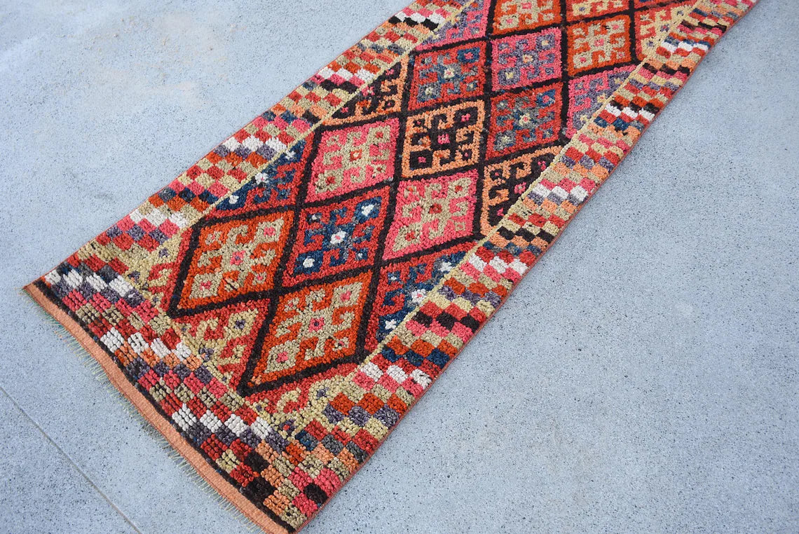 Vintage Turkish Runner Rug 2.5 x 11.3 ft