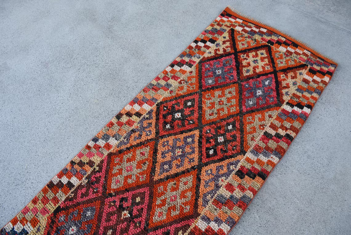 Vintage Turkish Runner Rug 2.5 x 11.3 ft